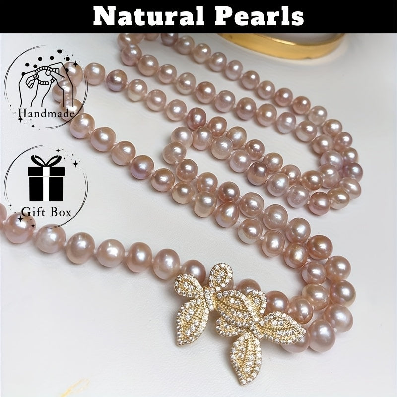 Freshwater Pearl Necklace for Women Multi-Layer Light Purple Elegant Jewelry for Parties and Gifts