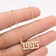 Personalized Stainless Steel Number Necklace with Birth Year Pendant for Women and Girls