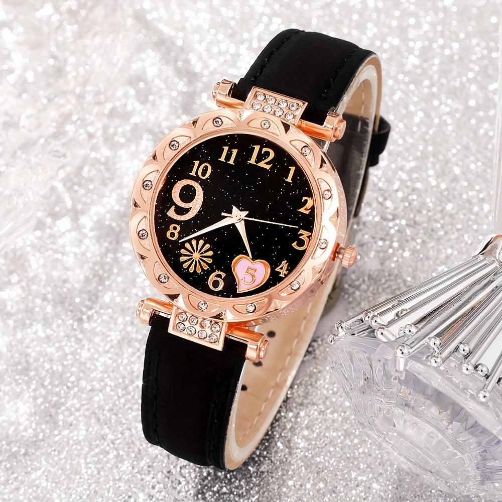 Шесть штук кварцевых часов с ремешками из PU-кожи, стрелками из цинкового сплава, украшения для Дня святого Валентина, Пасхи, Рамадана, дней рождения, Дня матери