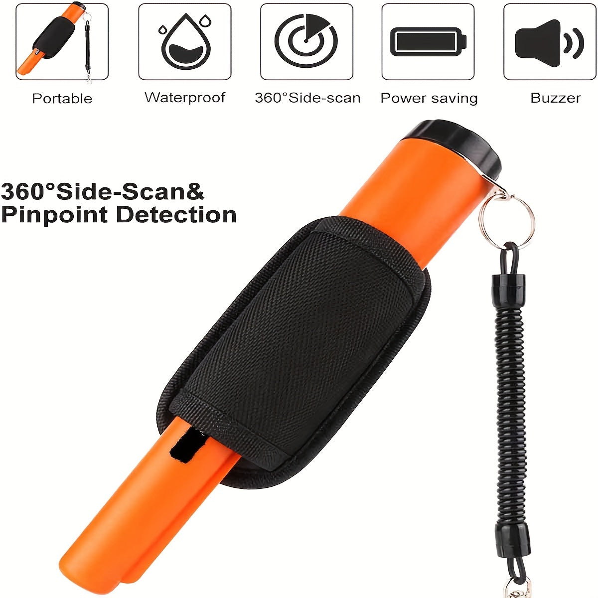 Adjustable Sensitivity Metal Detector with 360 Degree Search LED Indicator Buzzer Belt Holster