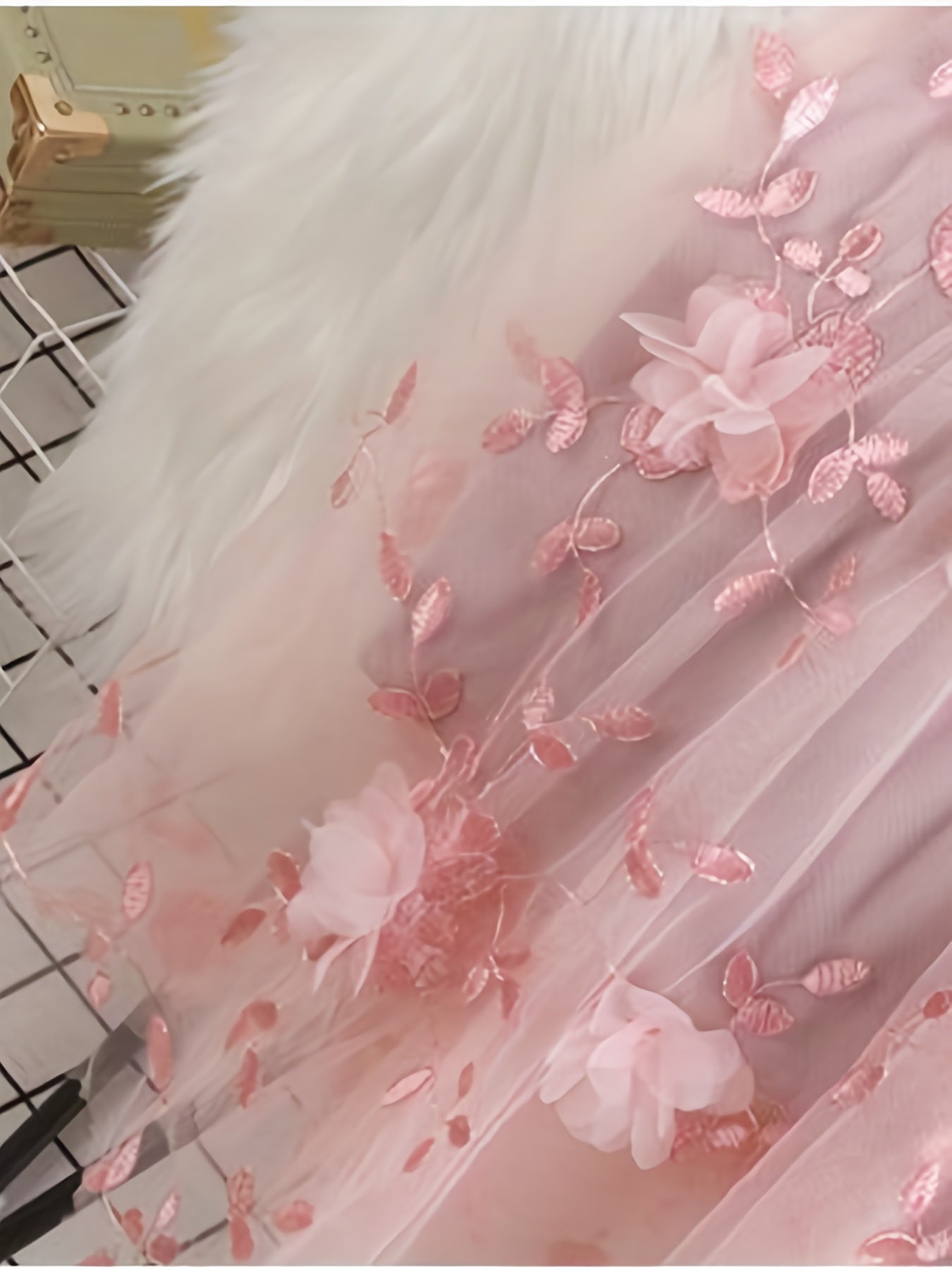 Women's High-Waist A-Line Midi Skirt with Tulle and Floral Embroidery Black Spring Summer Polyester