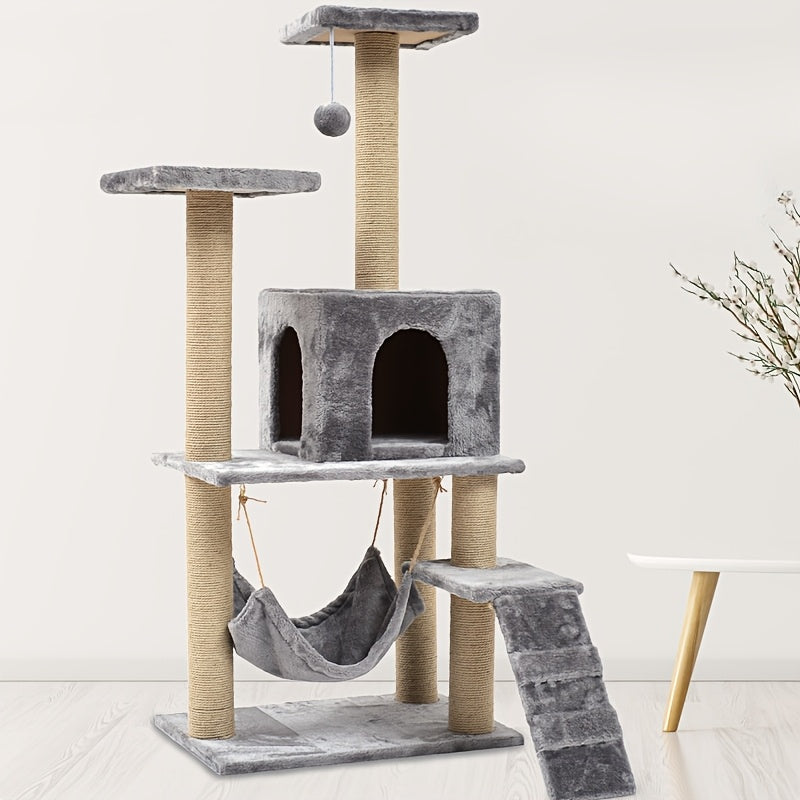 Multi-Level Cat Tree with Enclosed House Sisal Rope Scratching Posts Plush Platforms