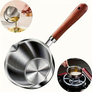 Stainless steel milk warmer with wooden handle for coffee and liquids