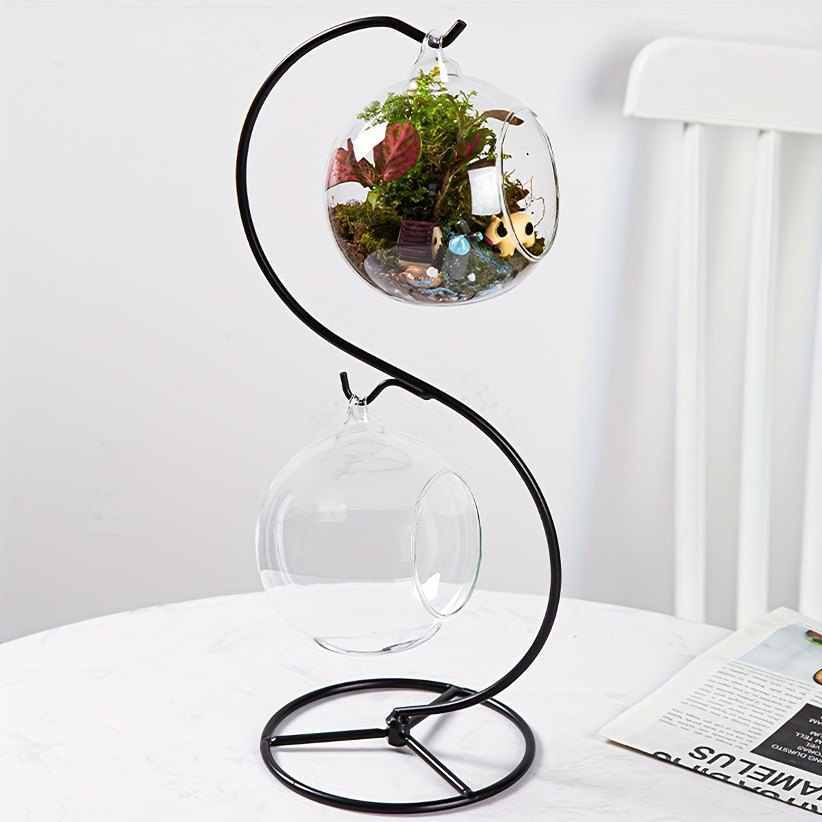 Hanging Fish Tank with Stand and Two Small Glass Mini Aquariums Tabletop Aquarium