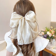 Chiffon Bow Hairpin with Pearl Streamer for Women and Girls