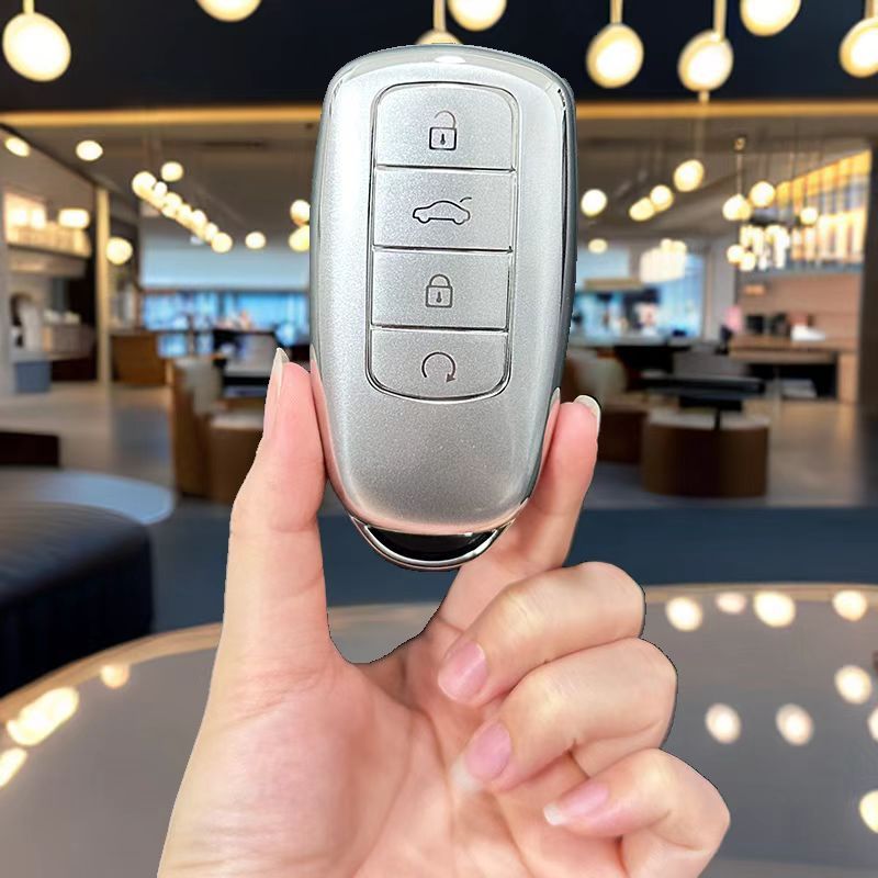 Universal TPU Car Key Fob Cover Silver with Keychain for Multiple Models