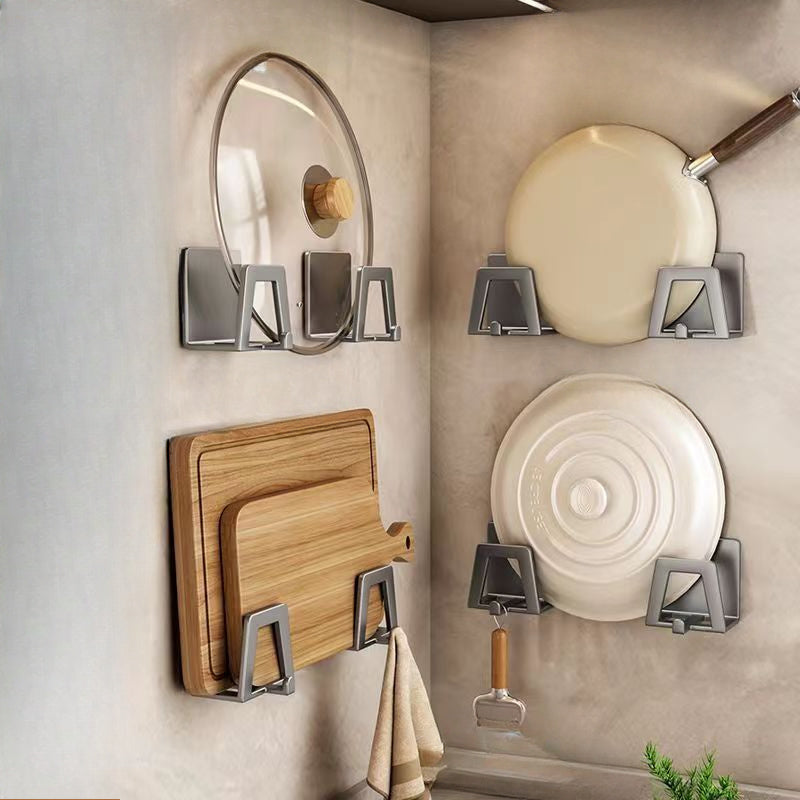 Wall-Mounted Steel Pot and Pan Holder Rack for Kitchen Storage Organization