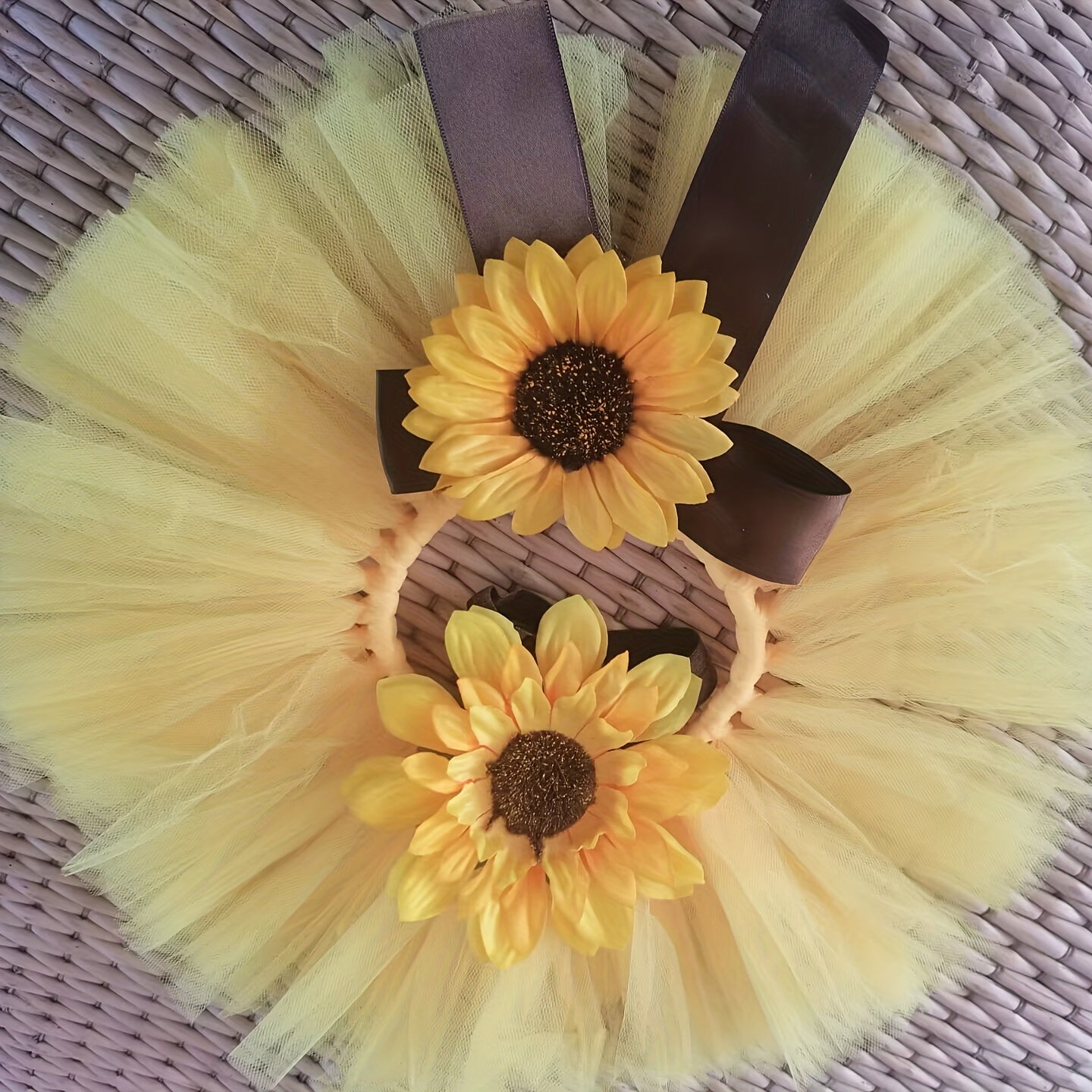 Newborn Baby Sunflower Tutu Skirt with Bow and Flower Girl Headband Photography Prop