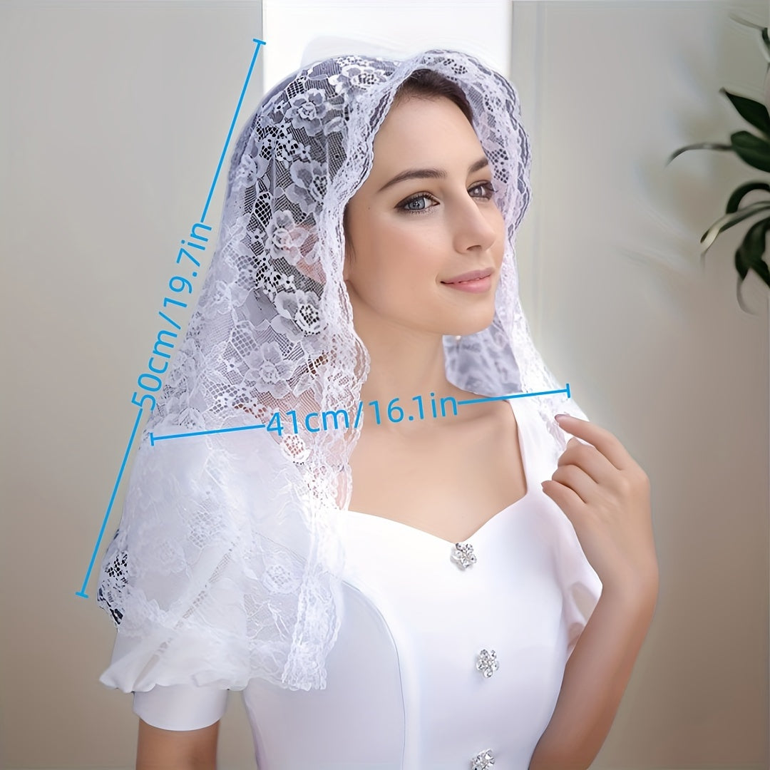 White Lace Chapel Veil for Women Embroidered Mantilla Head Covering Wedding Accessory