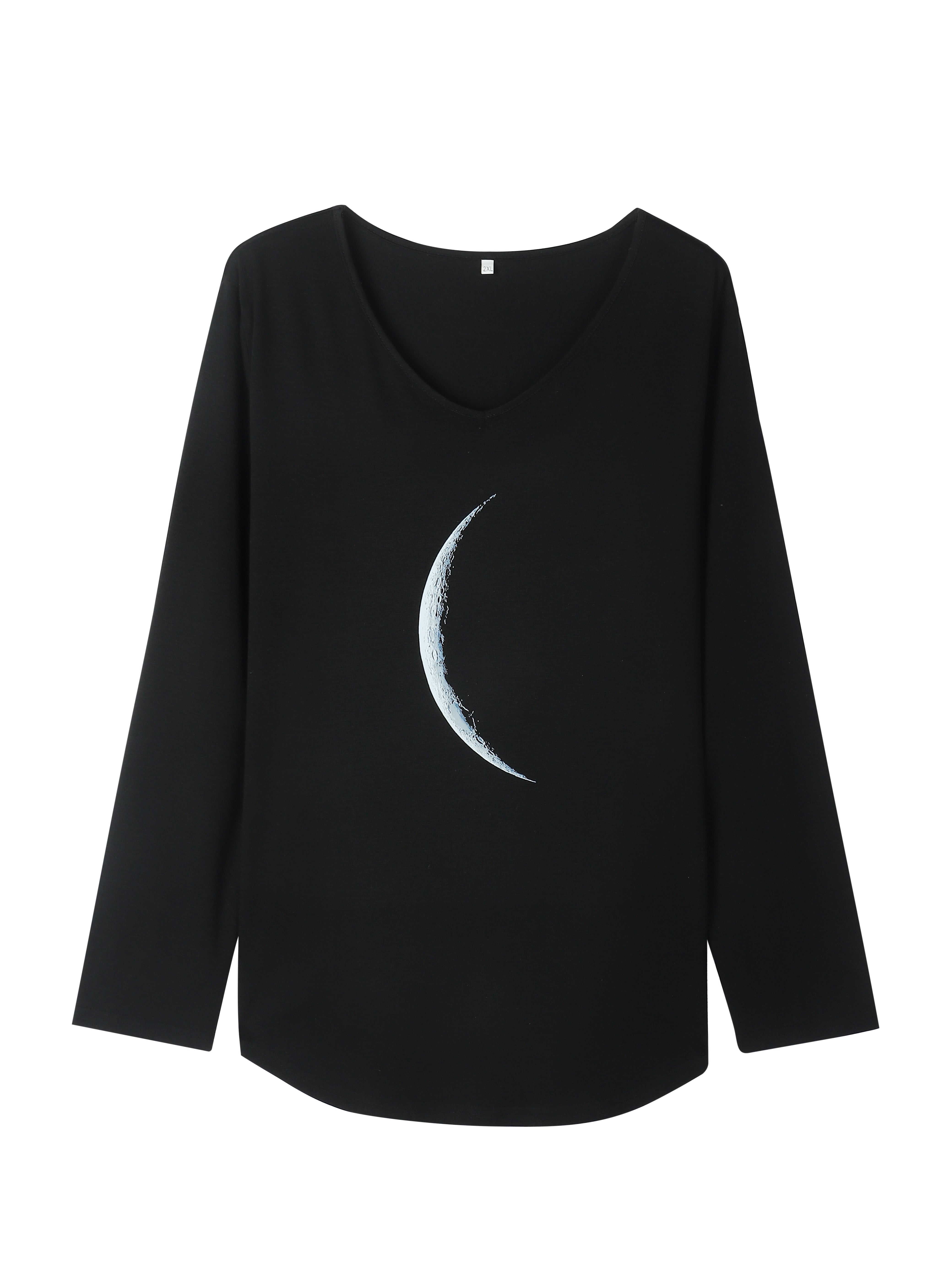 Plus Size Women's Cotton Moon Print V-Neck Long Sleeve T-Shirt