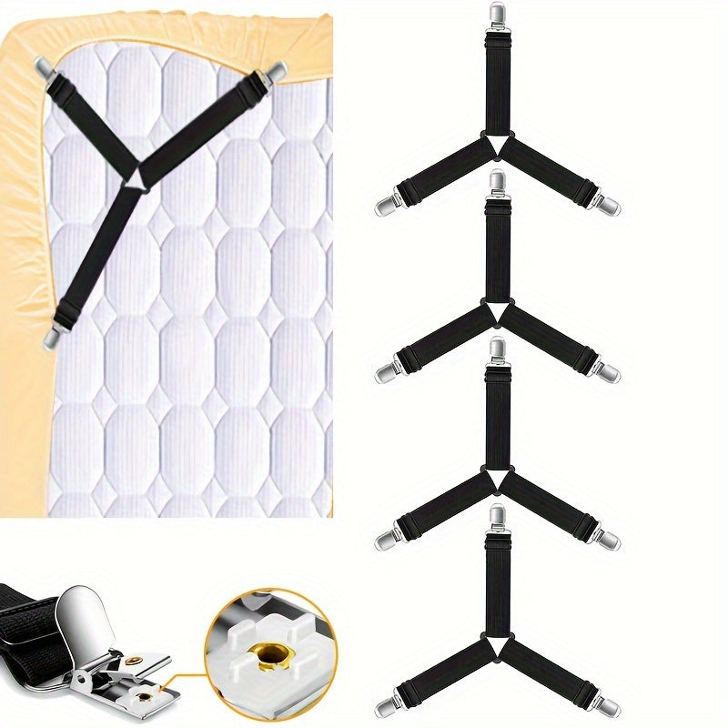 Adjustable Bed Sheet Clips Set of 4 Non-Slip Nylon Black