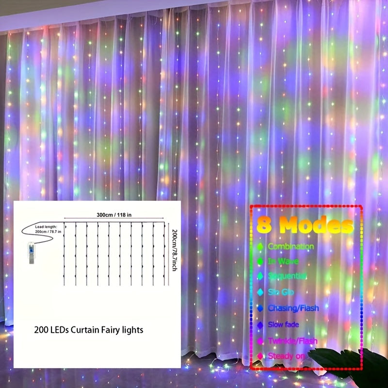 Fairy Lights Curtain USB Powered with 8 Modes Timer Remote Indoor Wedding Party Backdrop
