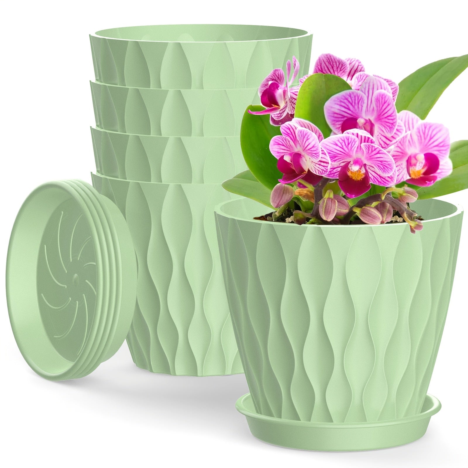 5-Piece Set of 10.16cm Bohemian Striped Plastic Plant Pots with Drainage Holes for Indoor Outdoor Succulents Aloe Snake Plants