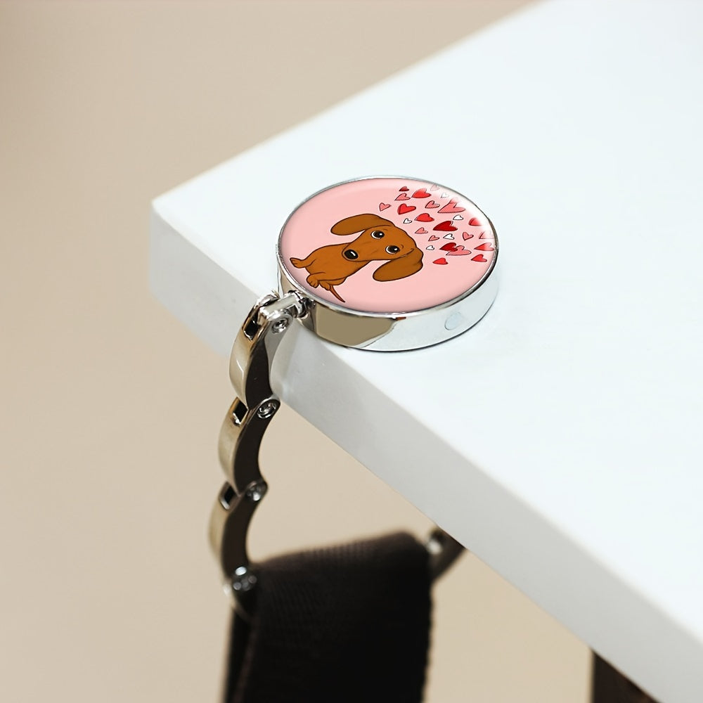 Foldable Handbag Hook with Dachshund Hearts Zinc Alloy Purse Hanger for Travel and Gift