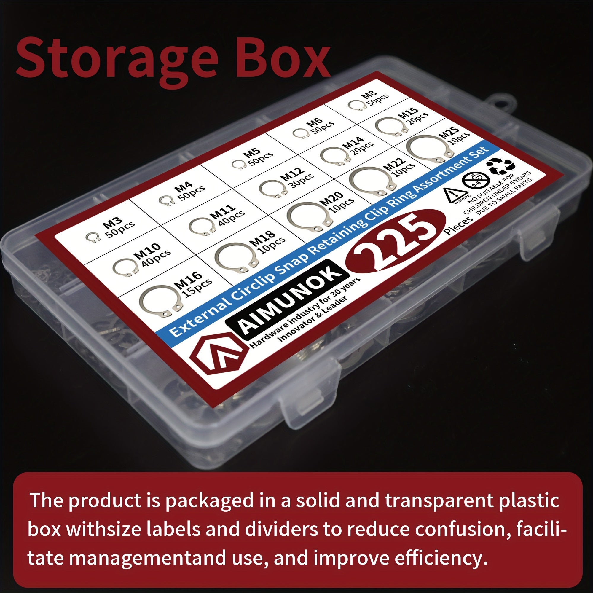 225-компонентный набор внешних стопорных колец из нержавеющей стали для сборки вала M3-M25