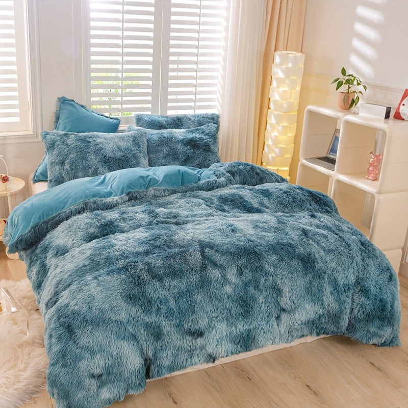 Y2K Tie Dye Plush Duvet Cover Set Includes 1 Duvet Cover and 2 Pillowcases Soft Warm Bedding