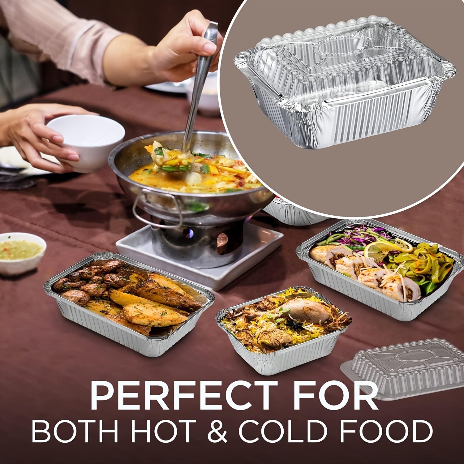 50 Aluminum Foil Pans with Lids 15.24x11.94x4.83cm for Pies Cheesecakes