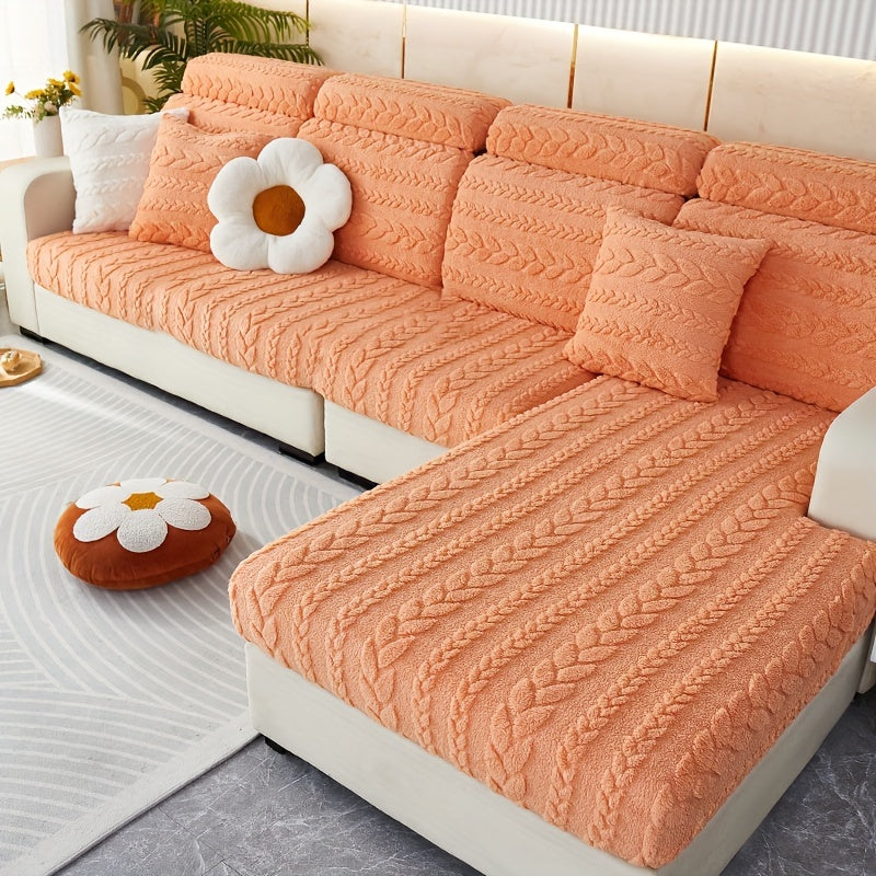 Wheat Sheaf Pattern Plush Sofa Cover Elastic Fit for 1-4 Seater Non-Slip Machine Washable