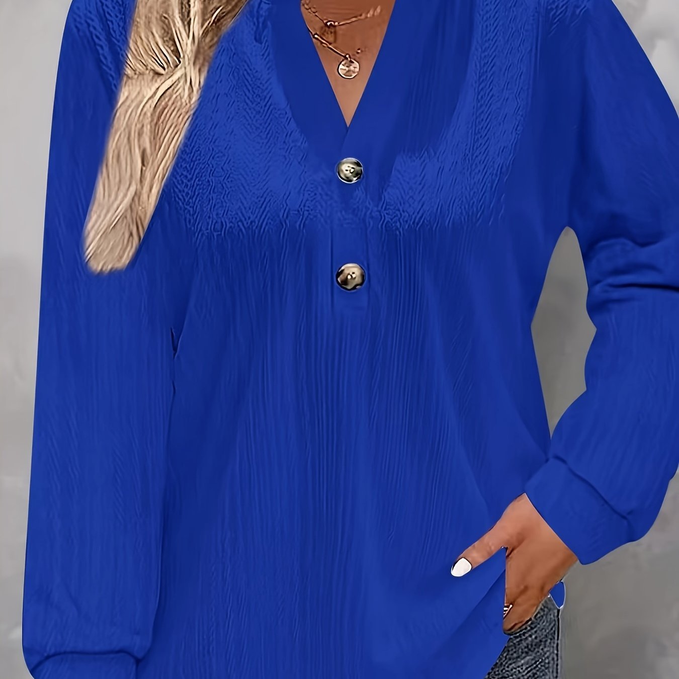 Pink Women's Long Sleeve V-Neck T-Shirt with Button Detail for Fall Winter