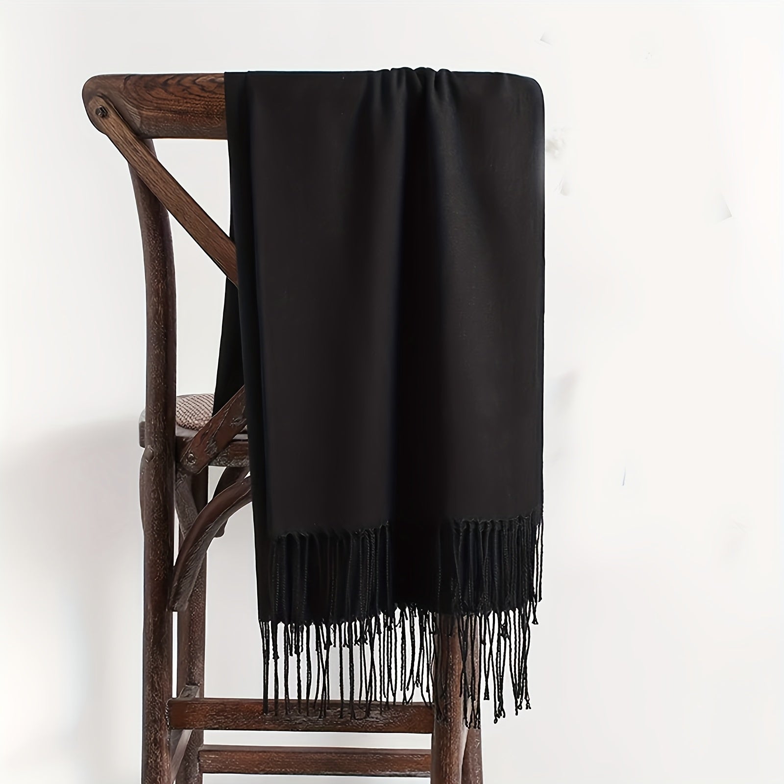 Women’s Solid Color Tassel Scarf Thin Warm Windproof Accessory