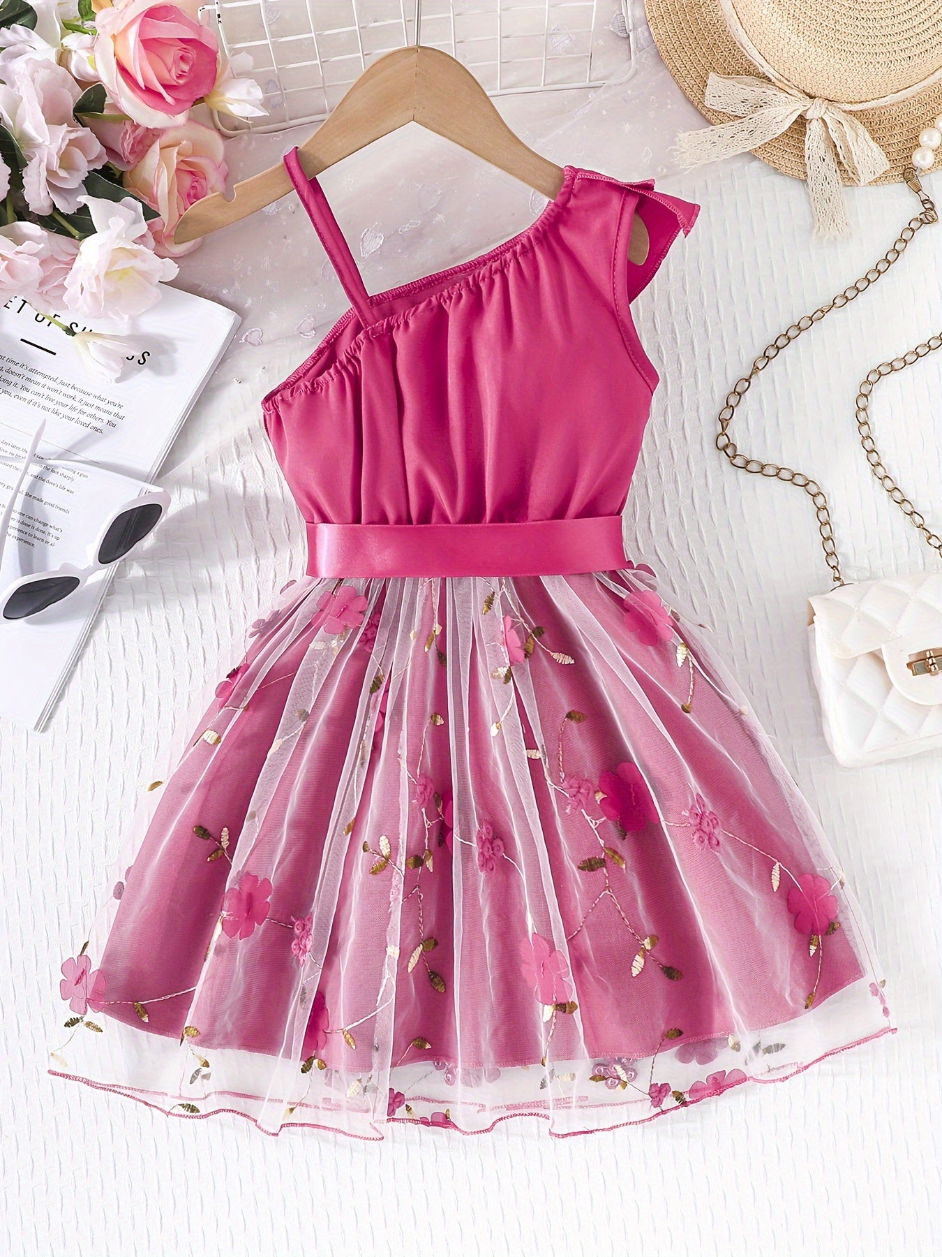 Girls' Floral Cami Tutu Dress with Ruffle Trim for Summer Parties and Holidays