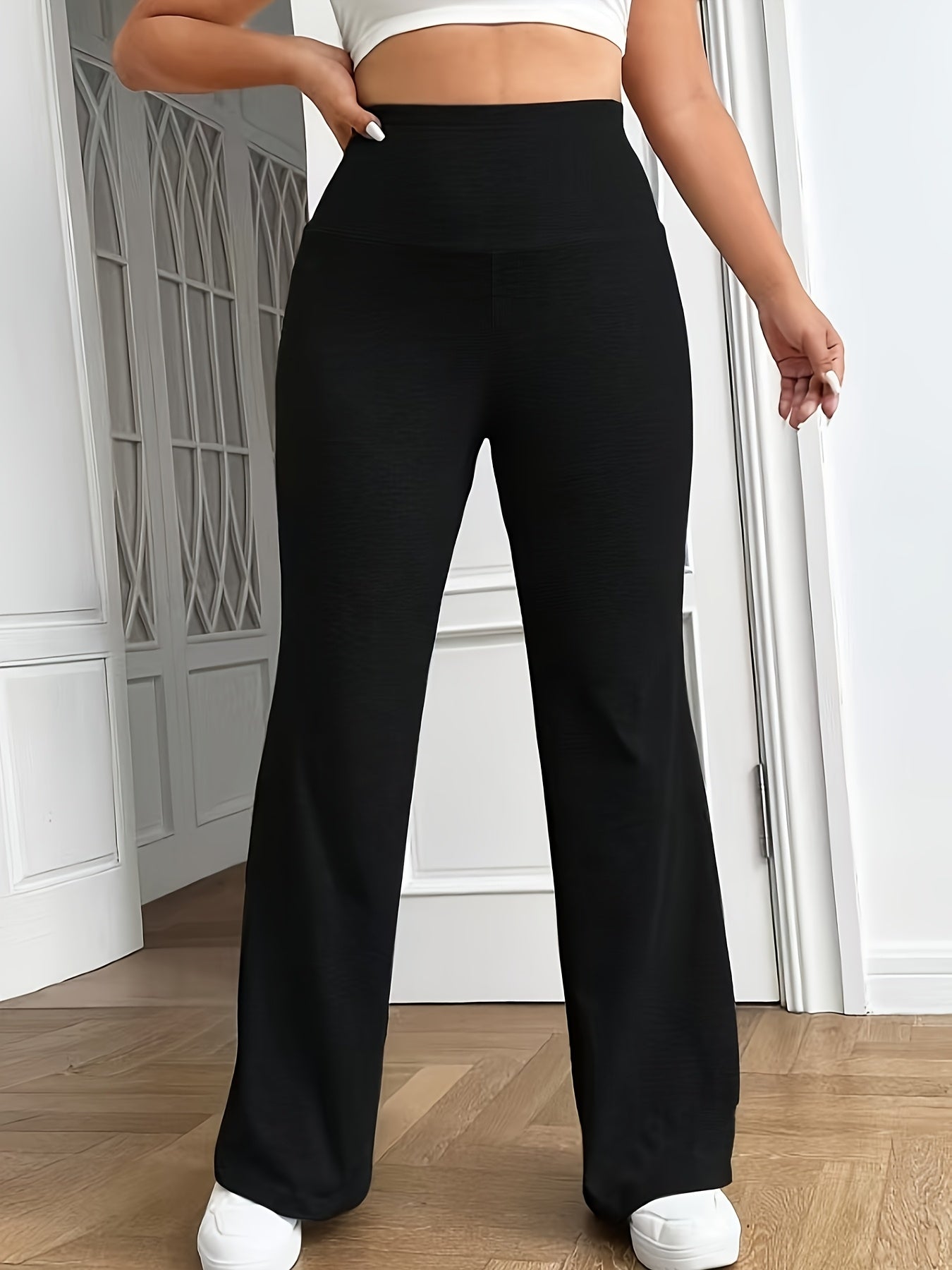 Women Plus Size Black Straight Leg Stretch Pants Casual Trousers for Spring Summer Fall