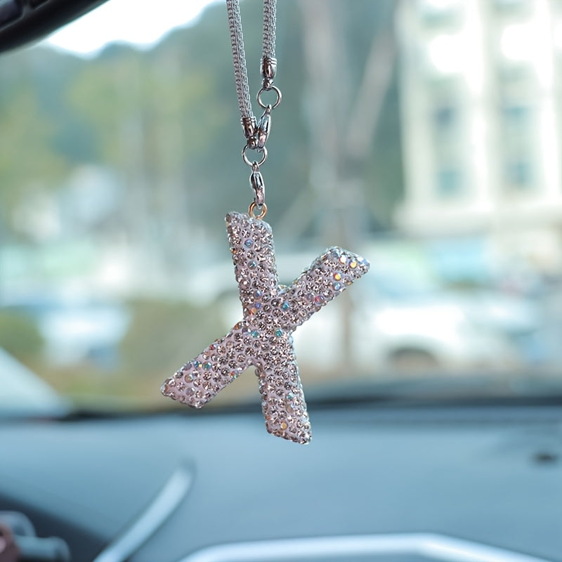Crystal Bling Alphabet Letter Pendant for Vehicle Mirror with Rhinestones and Metal Material