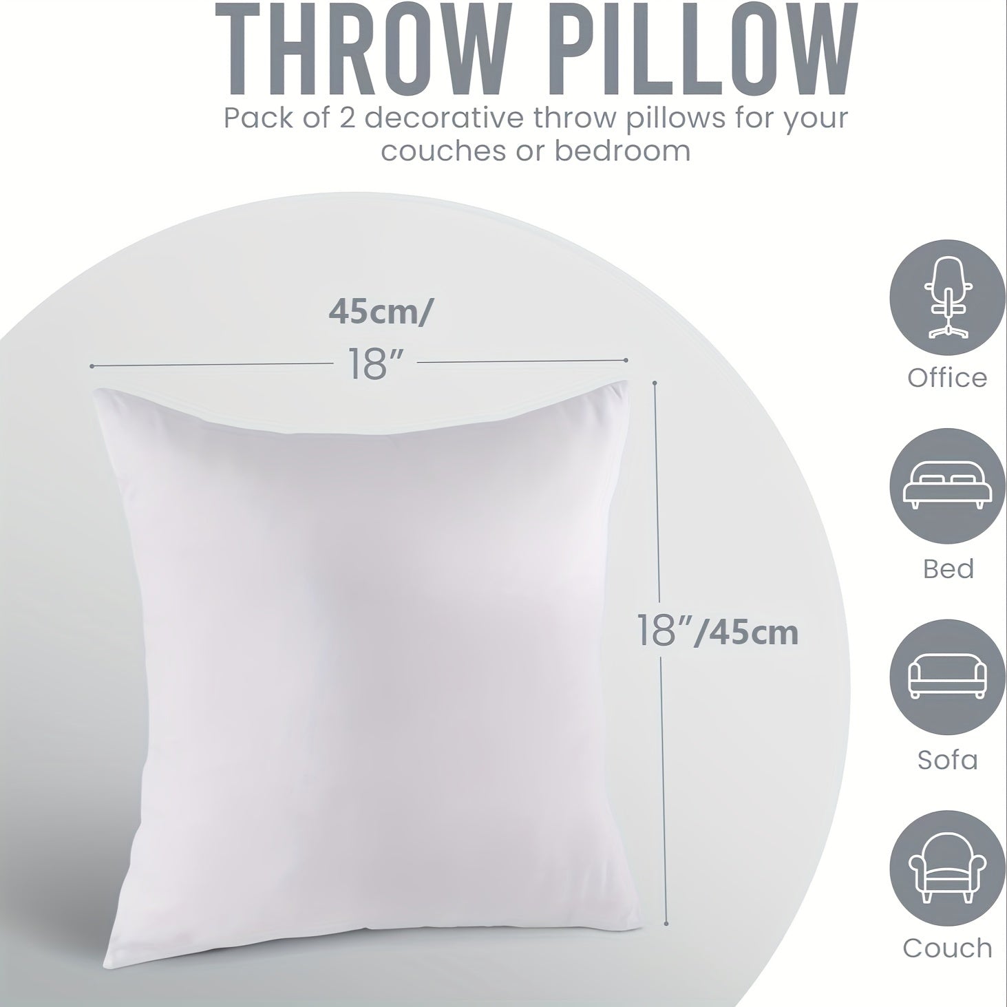 White Bedding Throw Pillow Insert 50.8x50.8 cm for Sofa Couch Bed