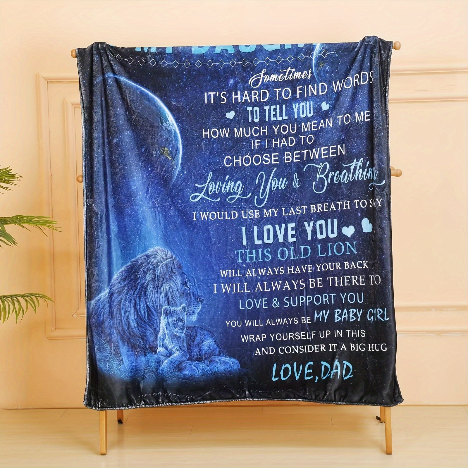 Cozy Flannel Throw Blanket with Lion Dad Design for Bed or Sofa
