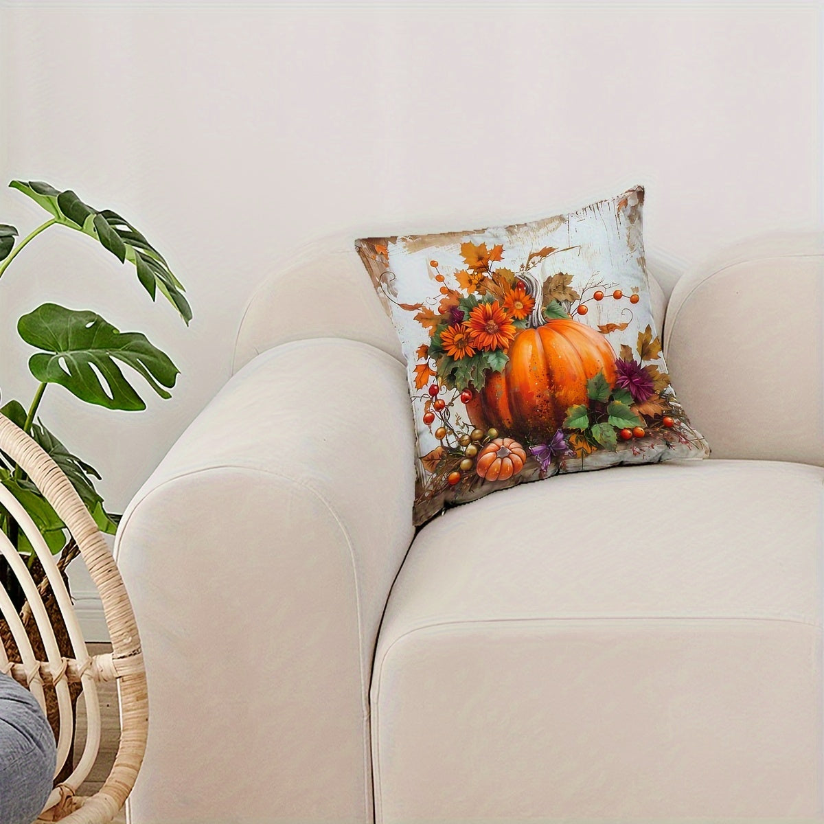 Autumnal Pumpkin and Sunflower Pillow Cover 44.96cm x 44.96cm Sofa Bedroom Decor