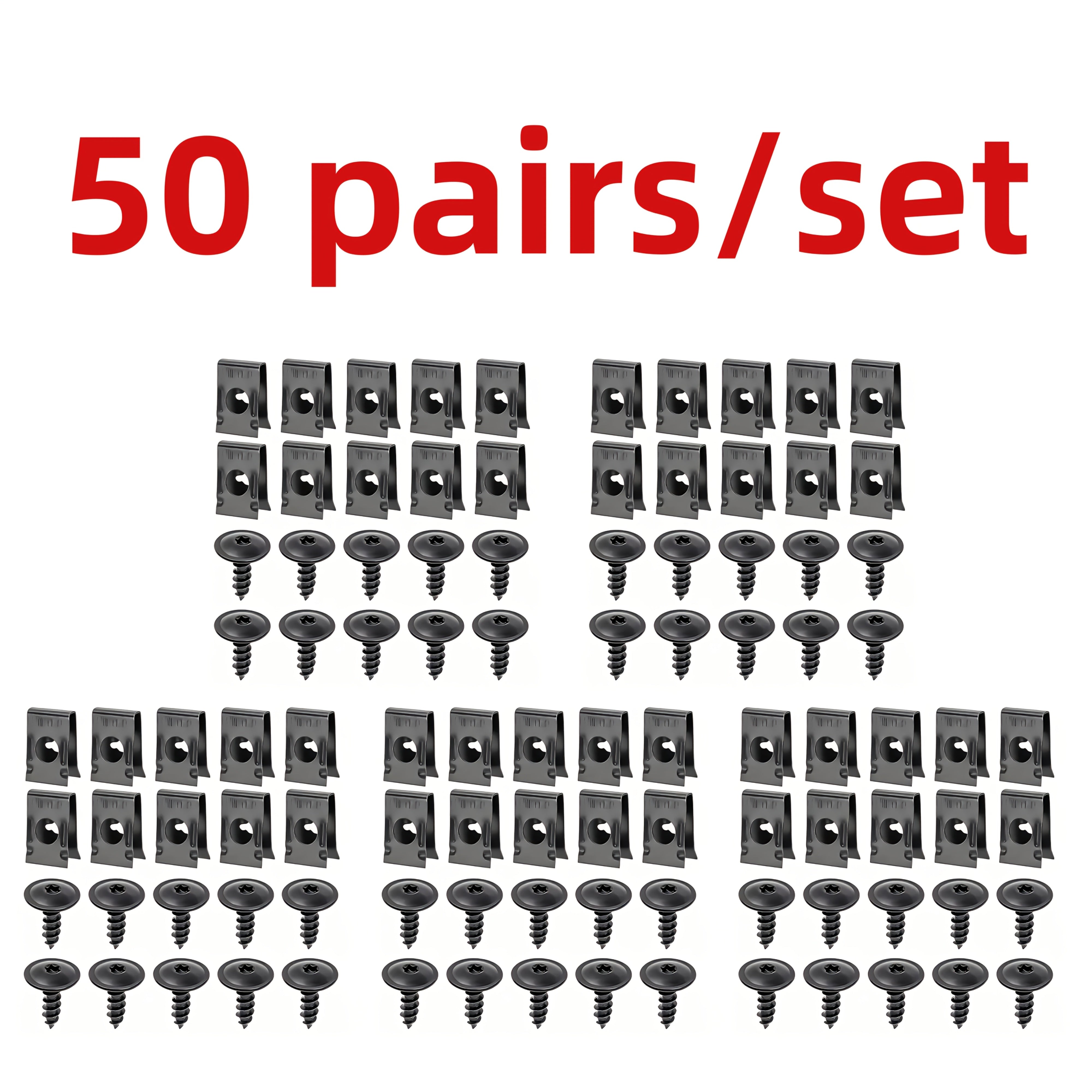 Set of 10/20/50 Metal U-Bolt Clips and Screws for Car Body Bumper Hardware