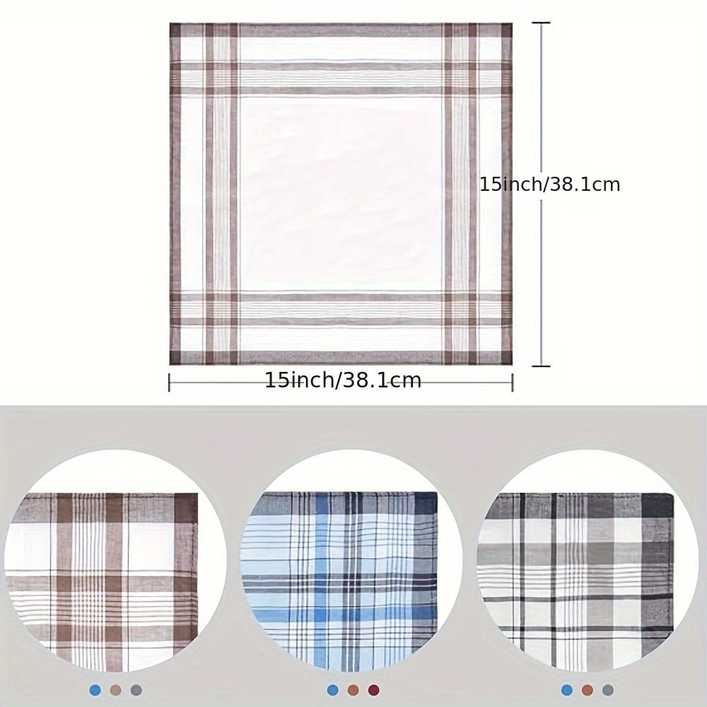 Set of 12 Men's Cotton Handkerchiefs Plaid Pocket Squares Stylish Gift