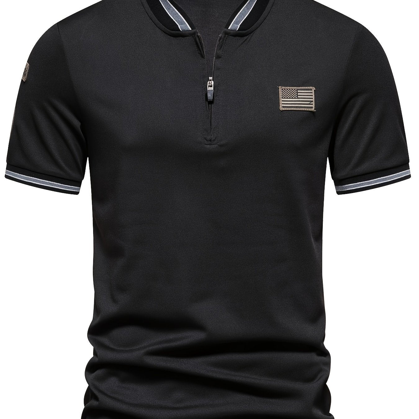 Men's Summer Henley Shirt with Patriotic Flag Design Breathable Polyester Casual Top