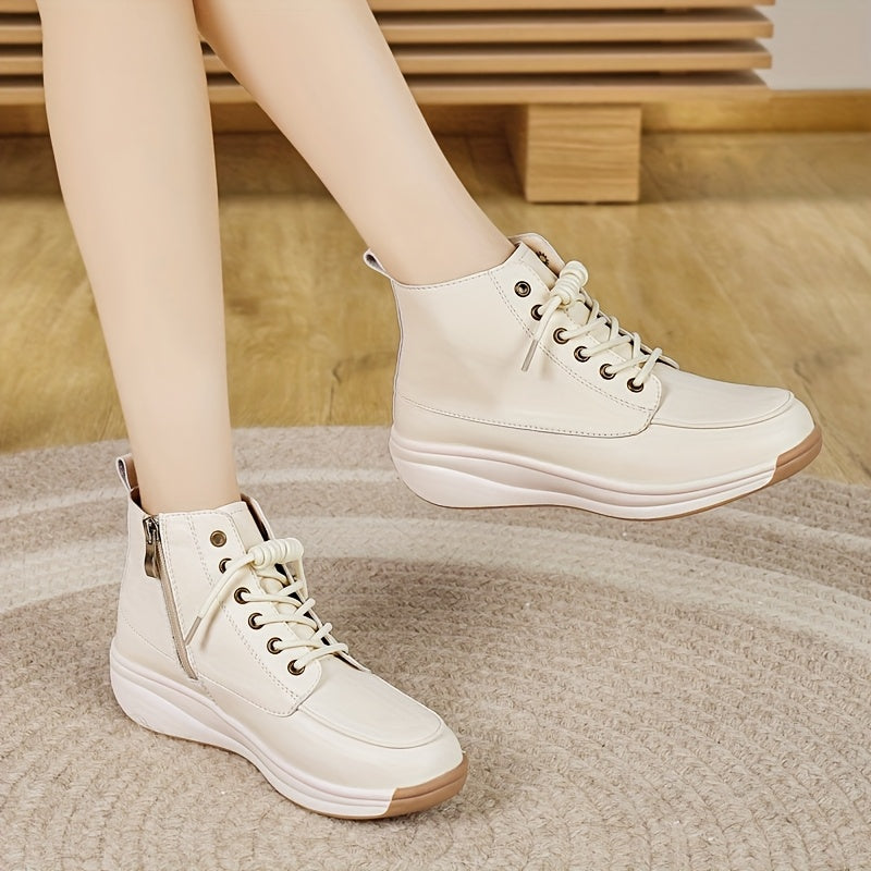 Women's Chunky Sole Ankle Boots Beige Slip-Resistant Platform Casual Formal