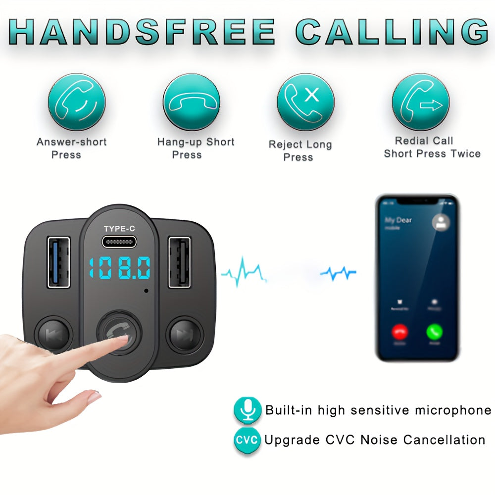 Wireless Car FM Transmitter MP3 Player Dual USB-C Charging Hands-Free Call