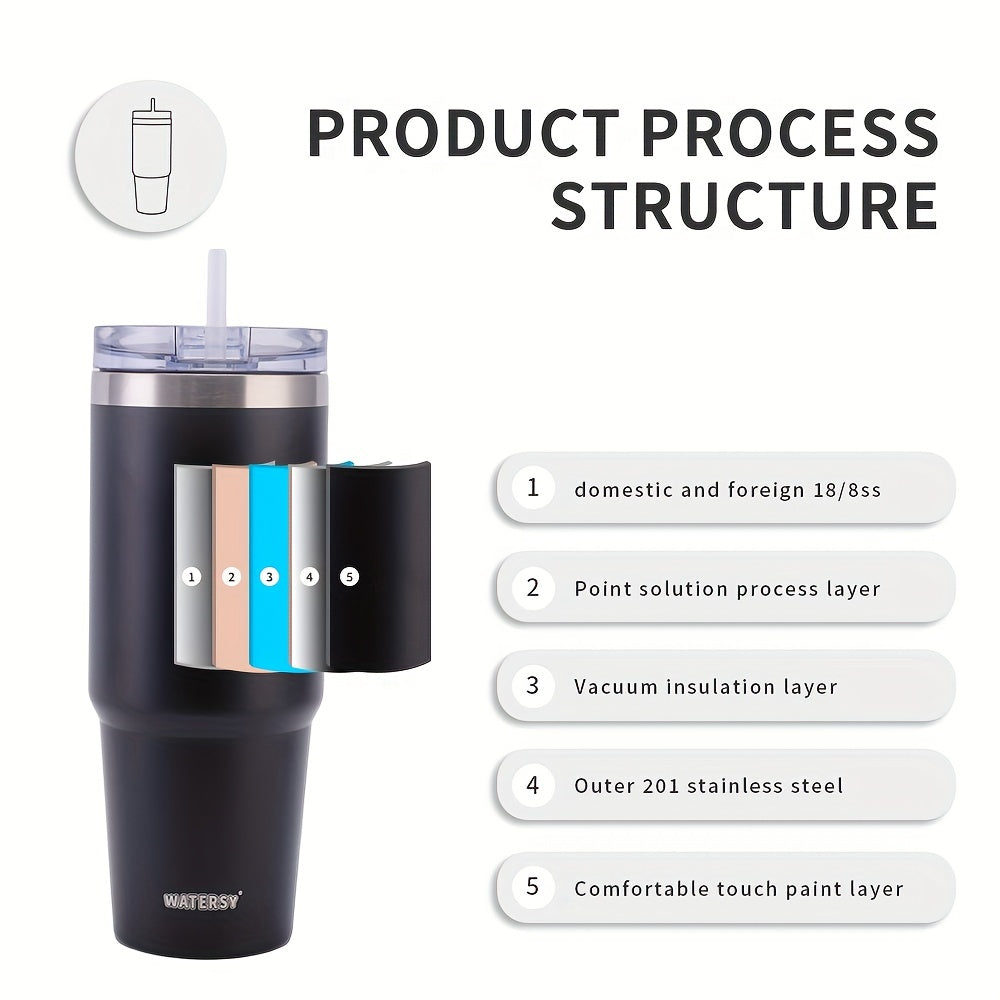 Botella de agua de acero inoxidable de 30 oz con doble capa de aislamiento y pajita