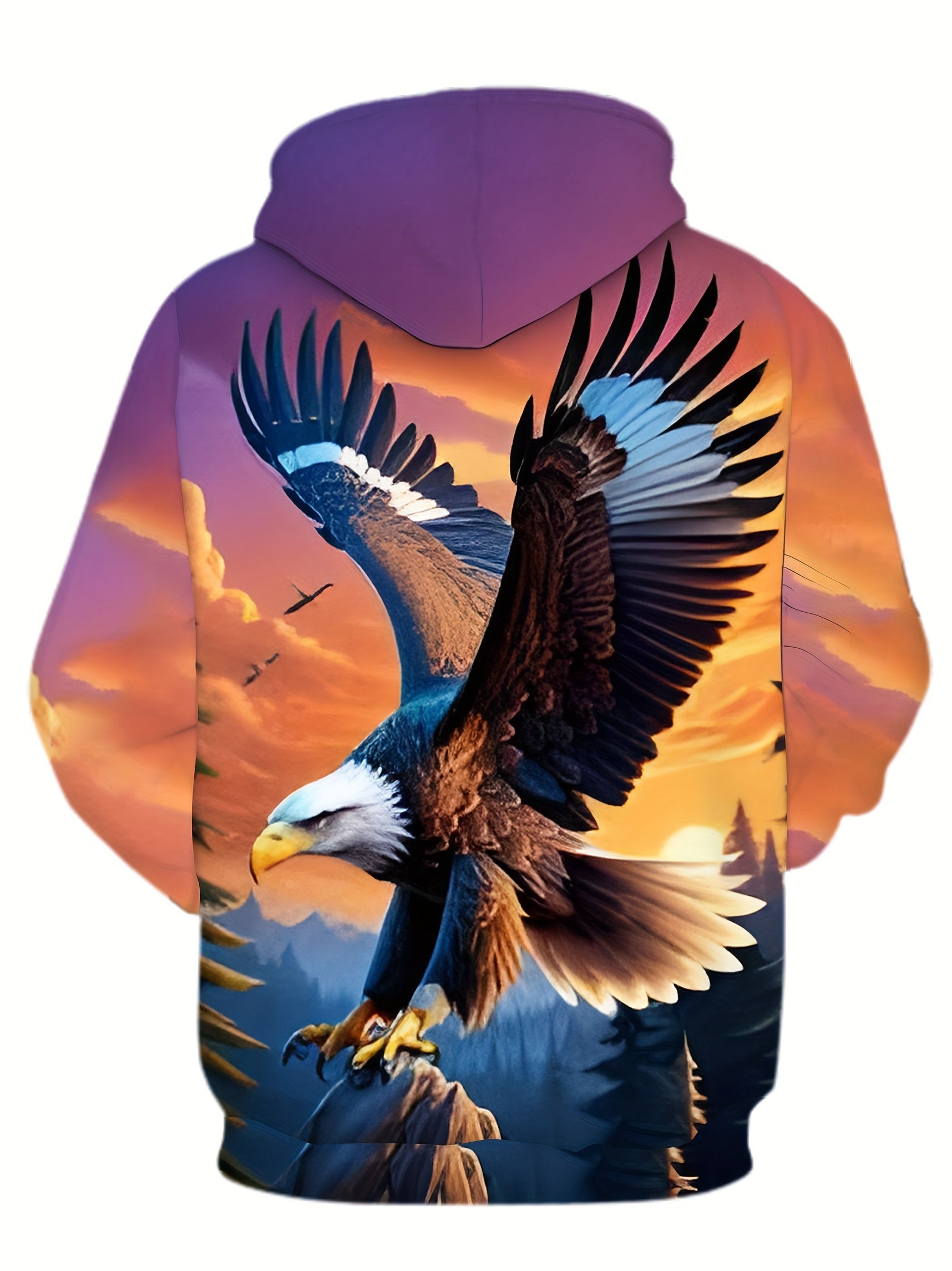Plus Size Men's Eagle Graphic Print Hoodie with Kangaroo Pocket Casual Outerwear
