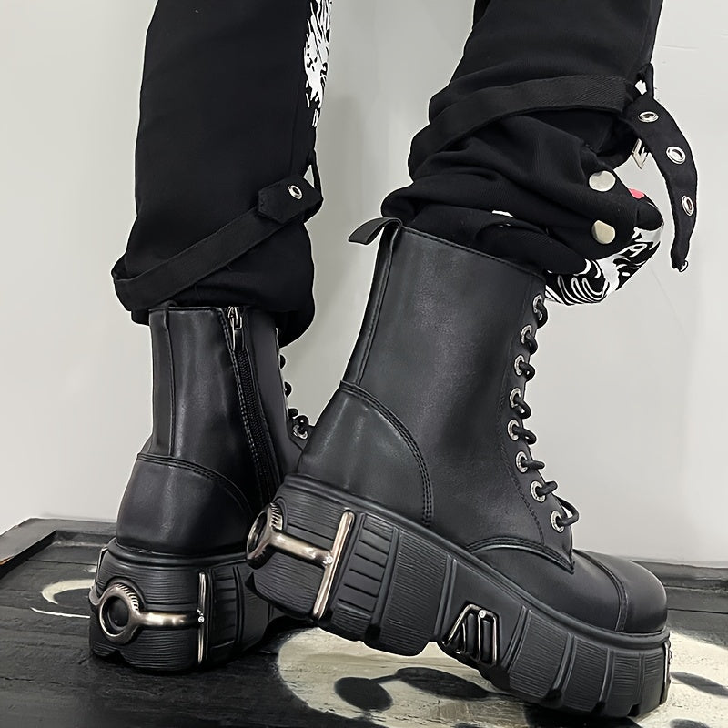 Women's Y2K Punk Ankle Boots Leather Platform Lace-Up Zipper