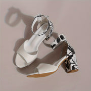 Women's Floral Embroidered Block Heel Pumps Peep Toe Ankle Strap Dress Shoes