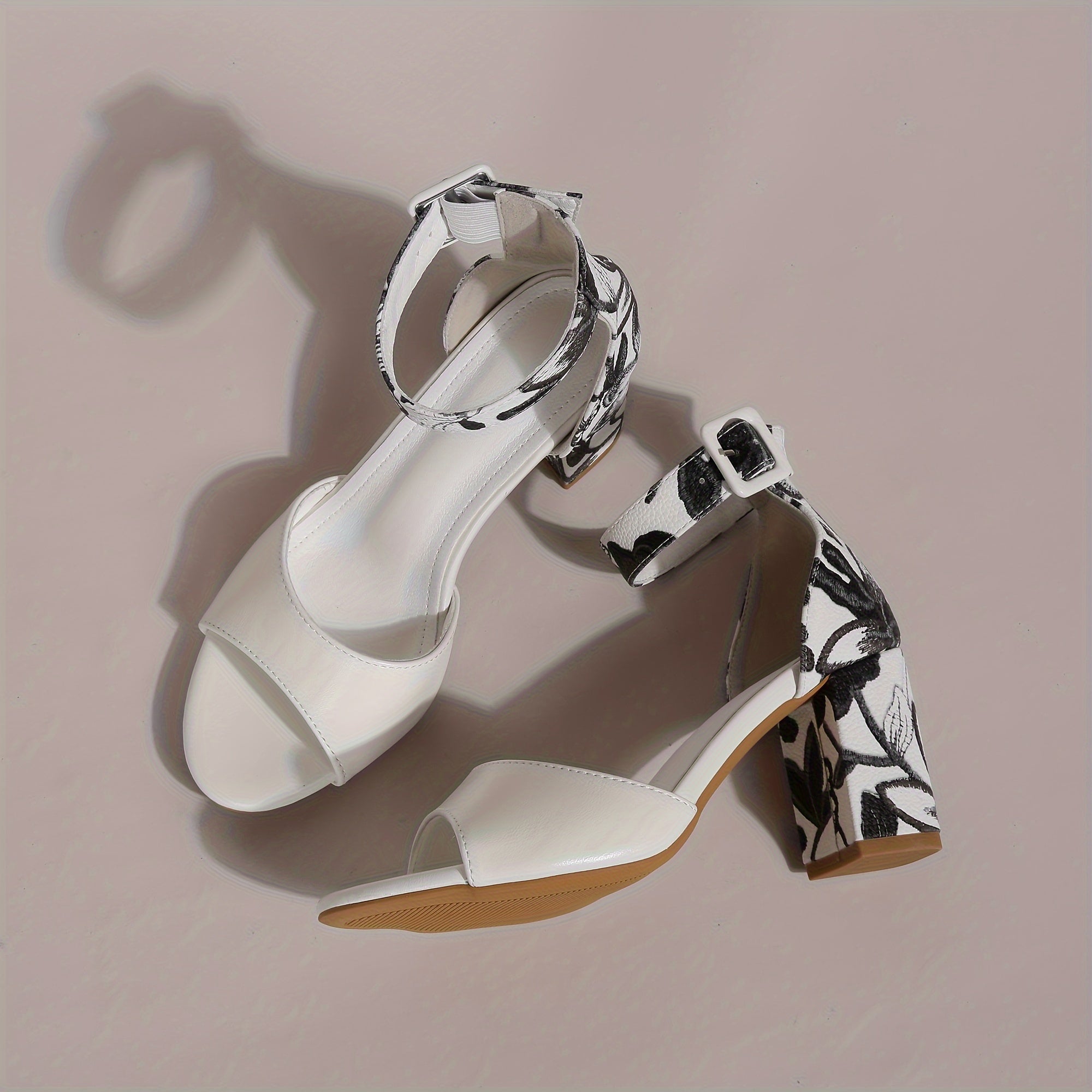 Women's Floral Embroidered Block Heel Pumps Peep Toe Ankle Strap Dress Shoes