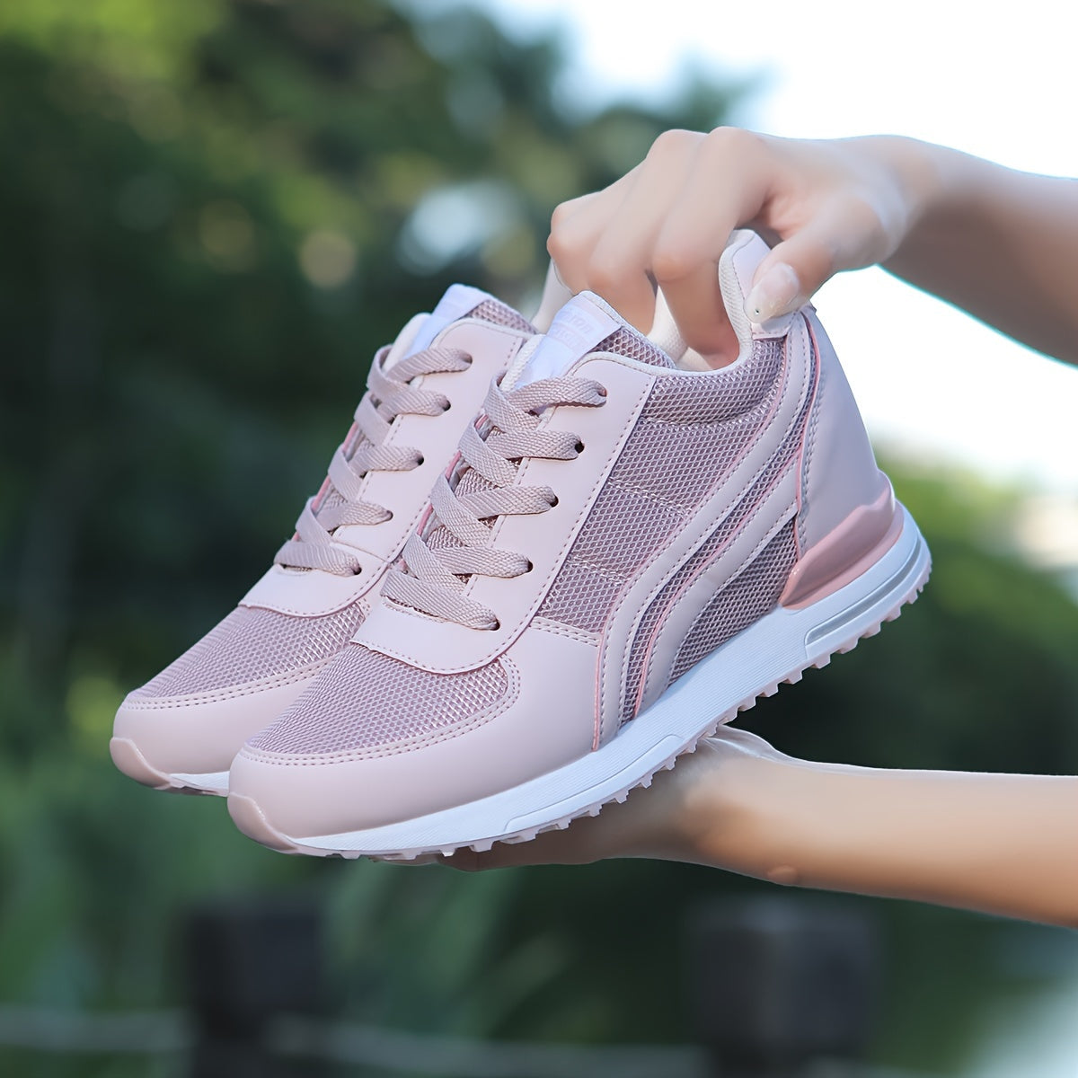 Zapatillas de malla para mujer con elevación en la plantilla interior, de caña baja, para todas las estaciones