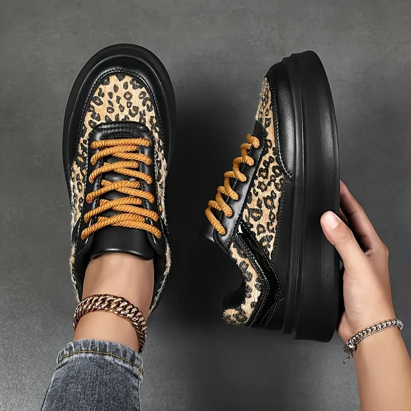 Women's Leopard Print Platform Sneakers Lightweight Casual Shoes with EVA Sole