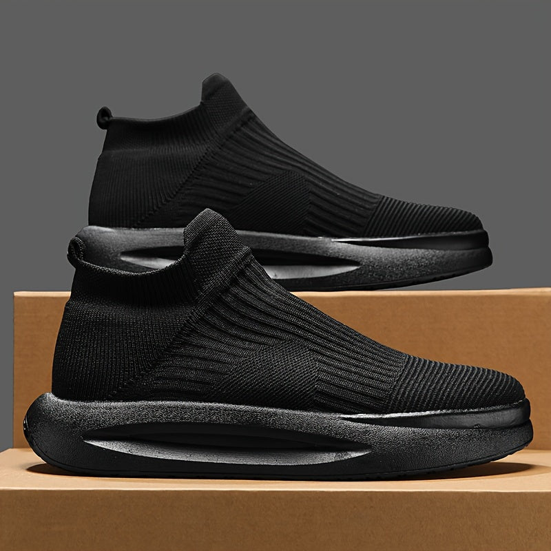 Men's Breathable Woven Slip-On Sneakers for Walking and Running with Shock-Absorbing Platform