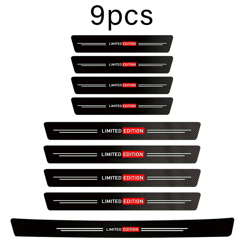 Protectores de umbral de puerta de coche de fibra de carbono 9 piezas antideslizantes, resistentes a los arañazos, ajuste universal
