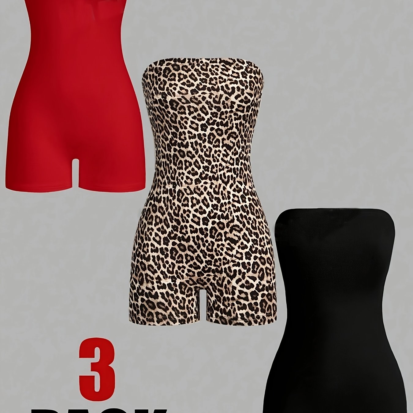 Conjunto de body sin mangas de color sólido y estampado de leopardo para mujer