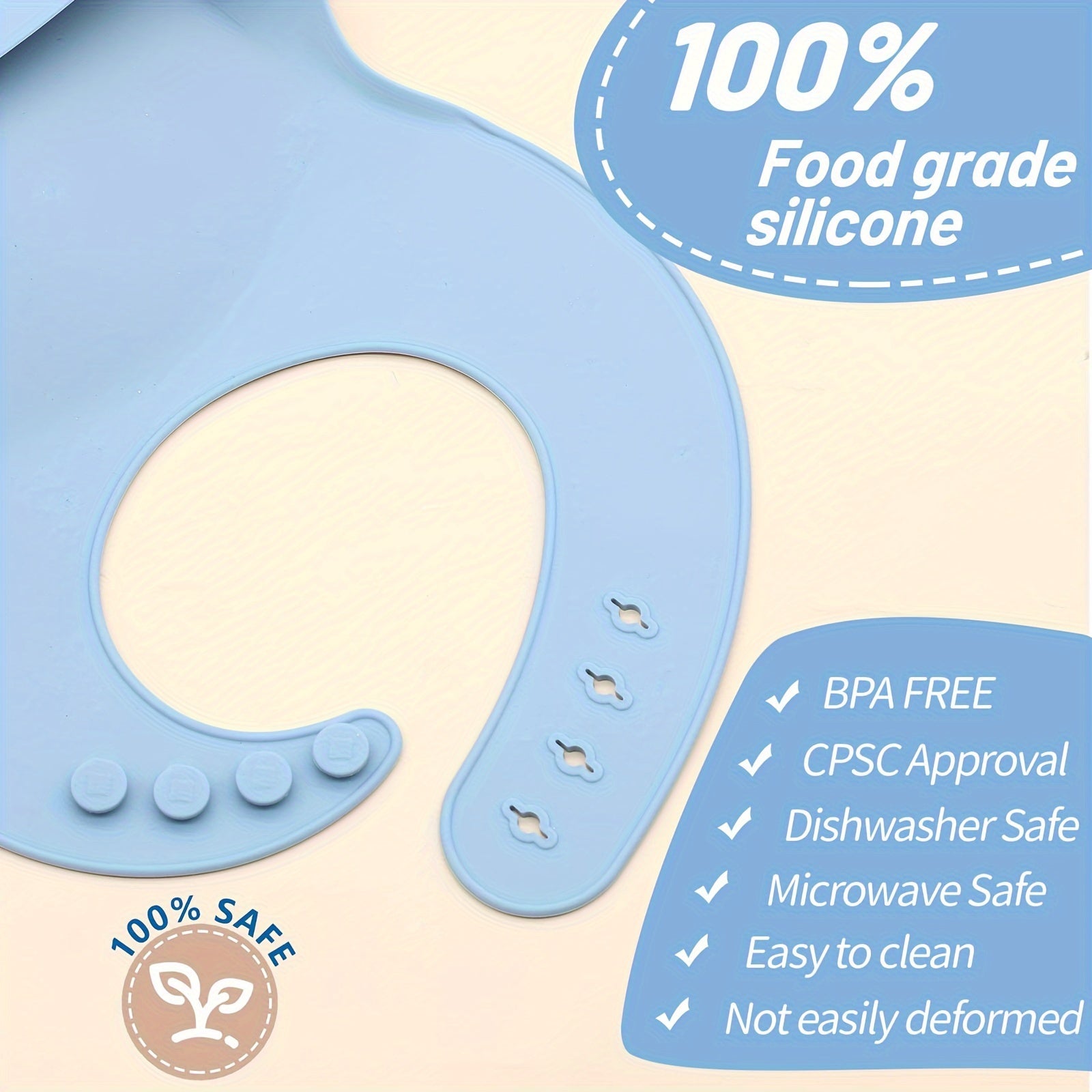 Adjustable Food Grade Silicone Feeding Bib for Babies and Toddlers with Food Catch Pocket