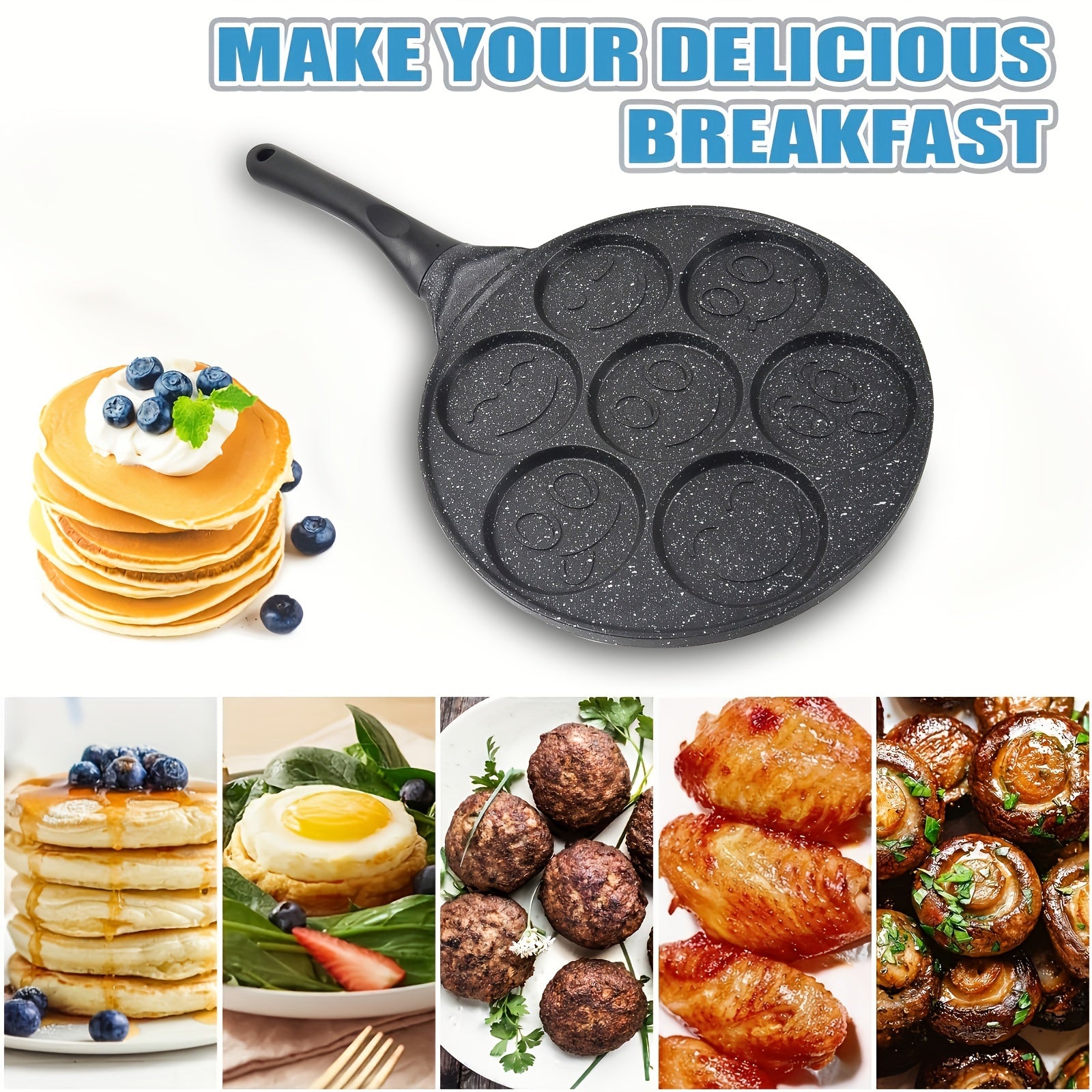 Non-Stick Pancake Pan with 7 Face Molds Aluminum Alloy Easy to Clean