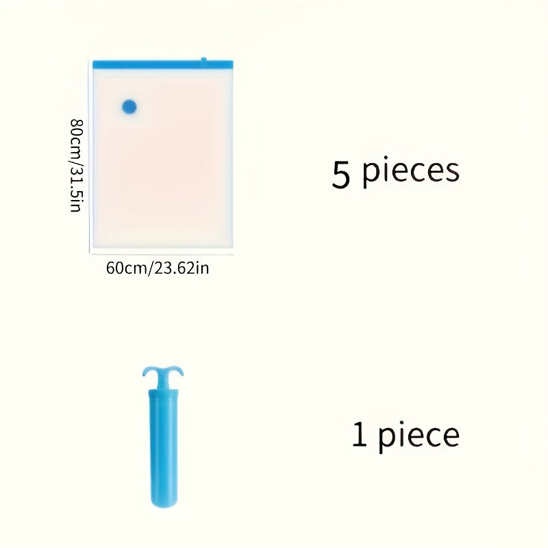 Набор из 6 вакуумных упаковок, идеально подходящих для хранения одежды и одеял, идеально для организации и легкого извлечения предметов. Включает вакуумные компрессионные пакеты и ручной насос.