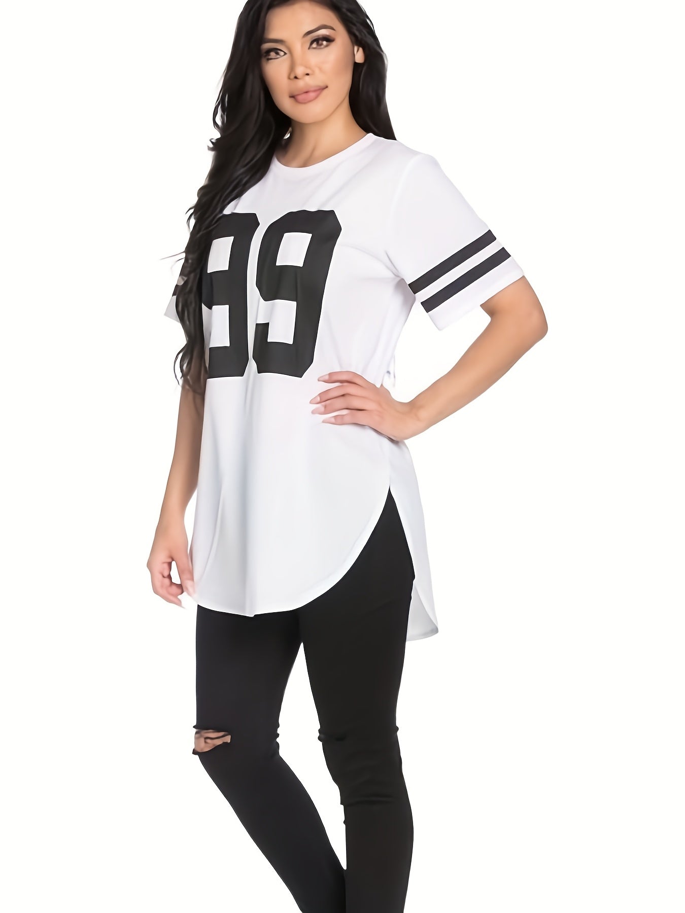 Women's Plus Size Oversized Casual T-Shirt with Bold 99 Graphic Short Sleeve
