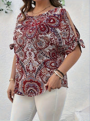 Ayollar uchun Bohemcha gul bosma kofta, puffed sleeves, chiroyli bow manshetlari, bahor, yoz, kuz